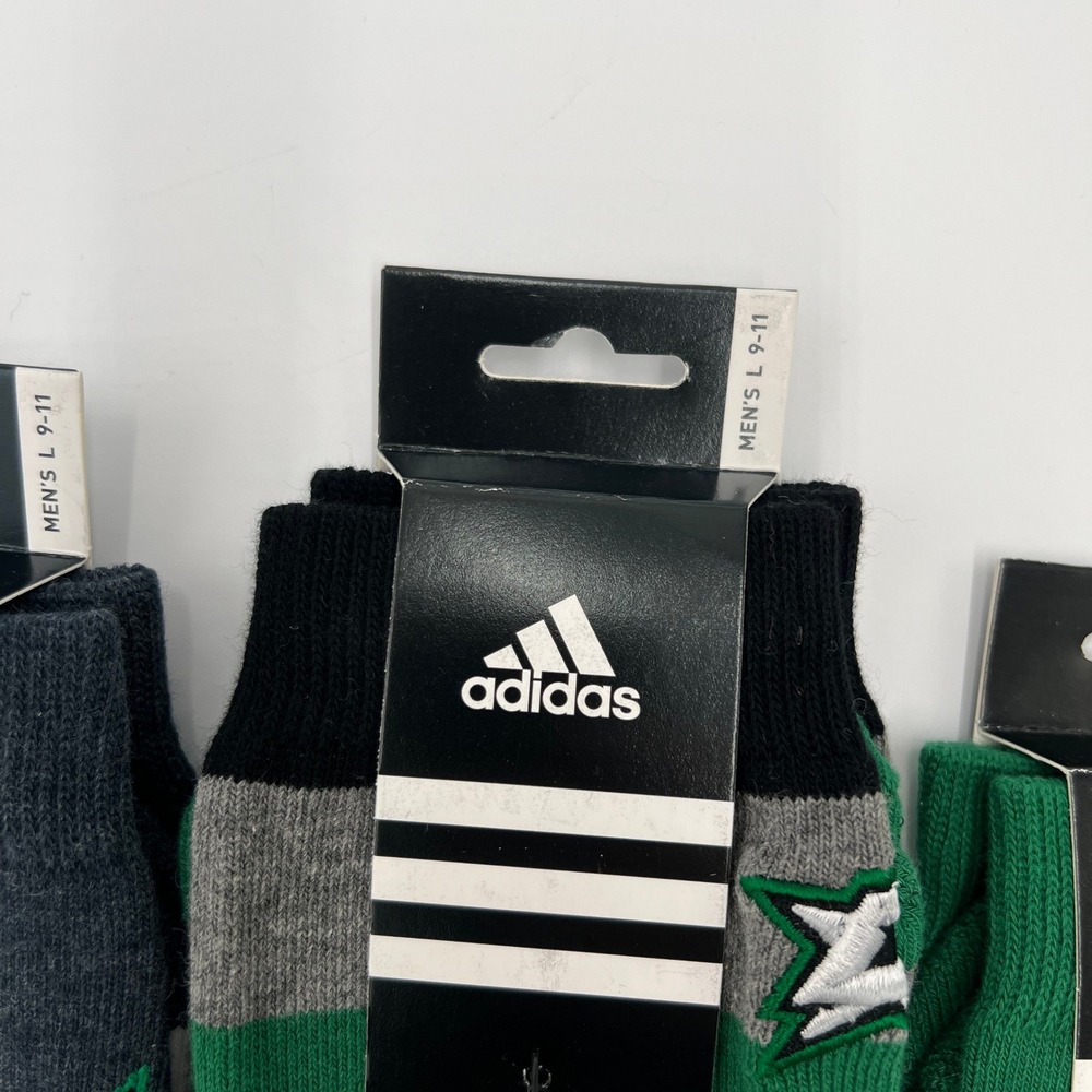 Adidas Dallas Stars Hockey NHL Mens Crew Socks 3 Pack Size L 9/11 Green Black - Picture 3 of 3